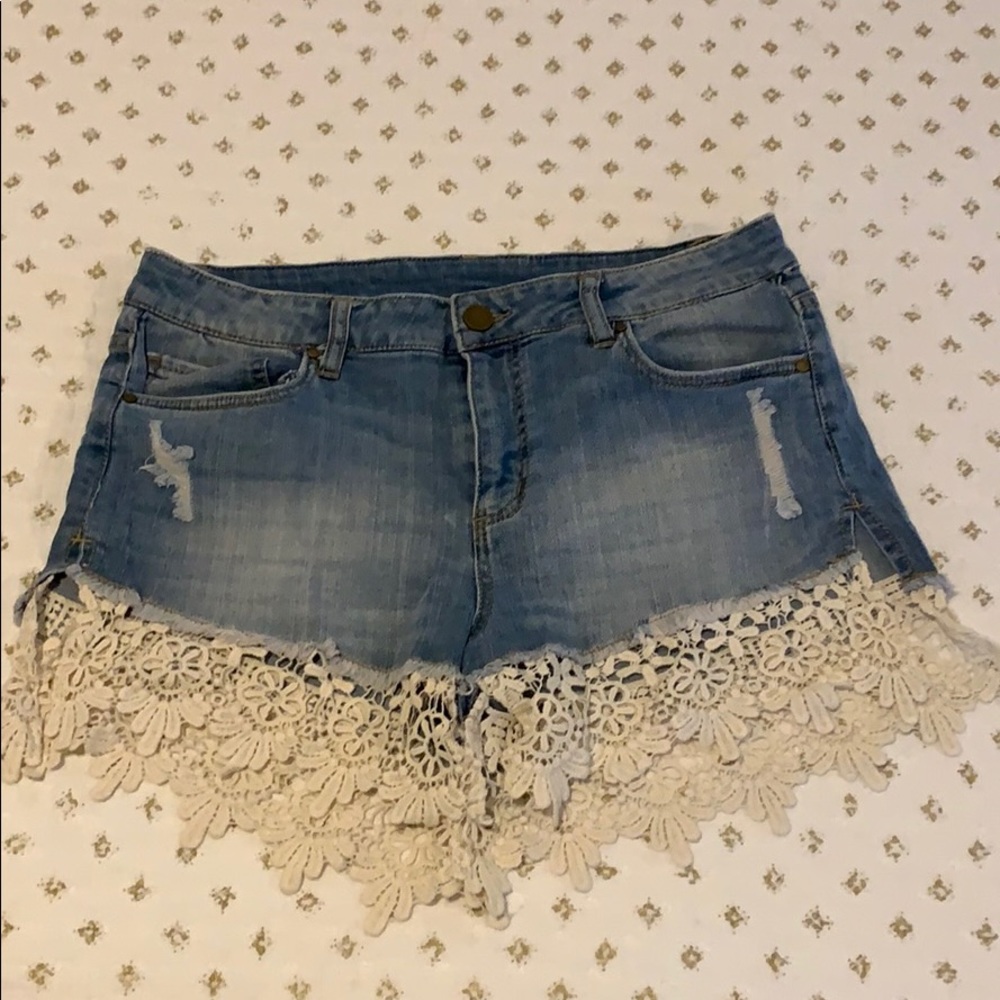 Lace jean shorts